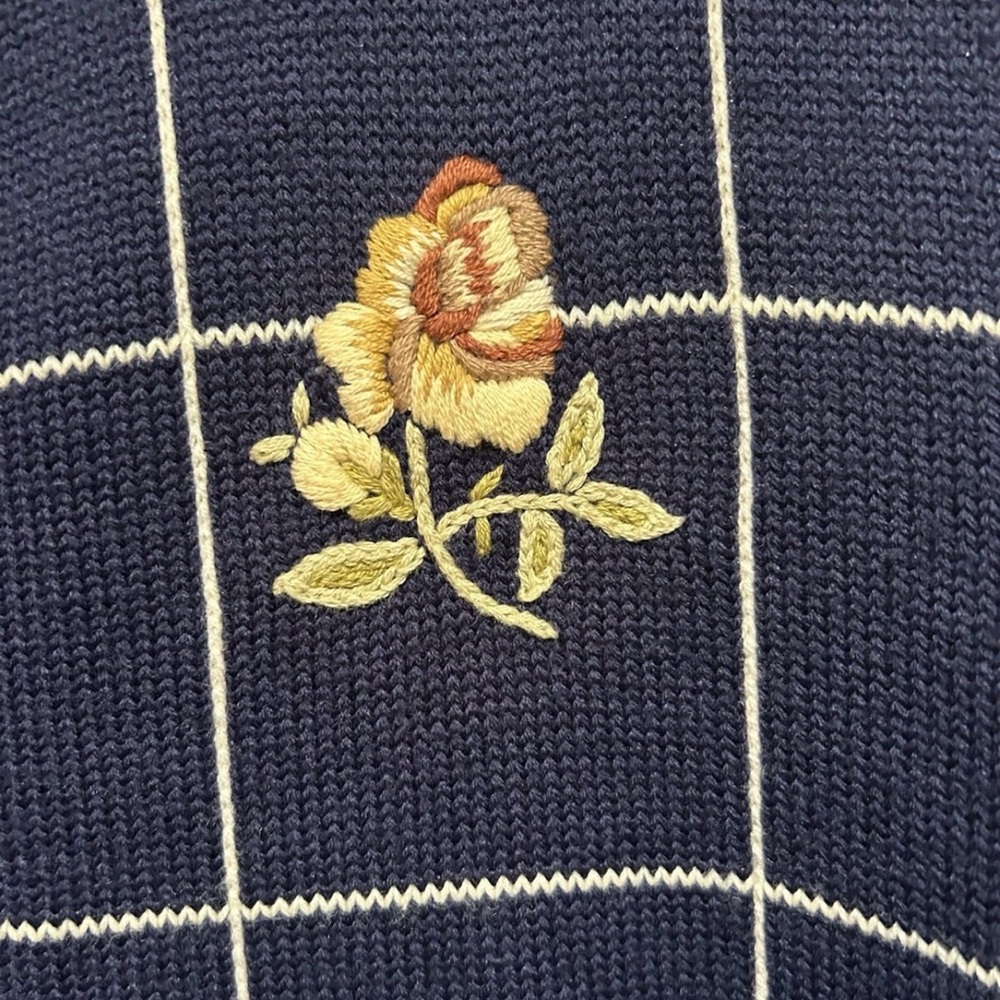 Susan Bristol Vintage Navy Striped Floral Embroidered Wool Blend Cardigan Preppy - Picture 3 of 7